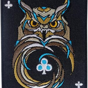 Ace of Clubs Owl  Iron Sew On Clothes Black Playing Card Embroidered Badge